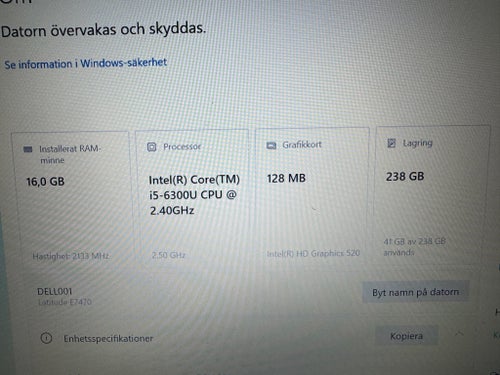 14” Dell Latitude med 16Gb ram