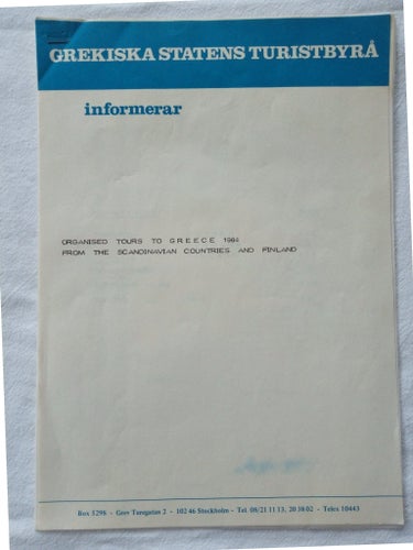 Organised tours to Greece 1984 Scandinavian countries Grekiska Staten Turistbyrå