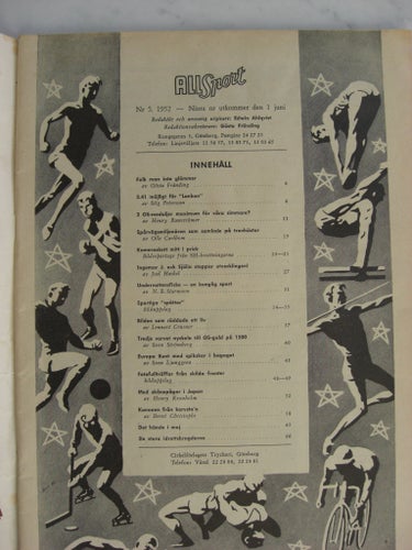 ALL SPORT 1952. FOTBOLL. SIMNING. FRIIDROTT. MM.