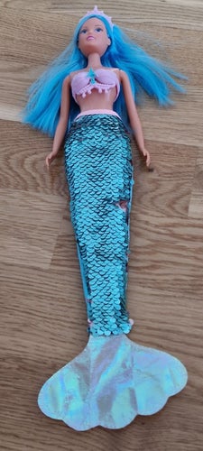 Mermaid docka med blått hår och paljettstjärt
