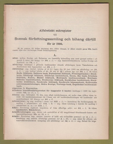 SFS 1906 Alfabetiskt sakregister