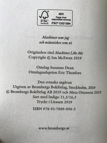 MASKINER SOM JAG Ian McEwan 2019