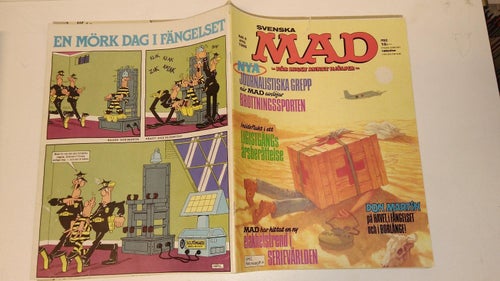 Svenska Mad 1986 nr 4. fel avklippt omslag, texte: "påhitt. Al Jaffee" saknas