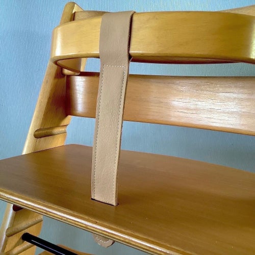 NY BYGELREM. (ljus nougat) ÄKTA LÄDER rem till STOKKE Tripp Trapp Barnstol