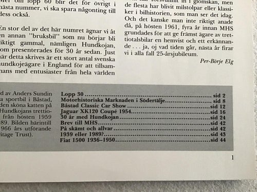 MOTORHISTORISKT MAGASIN NR 5 1989 JAGUAR XK 120 COUPE 54,30 ÅR MED HUNDKOJA