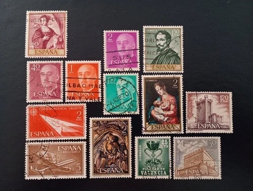 Lot of 13 classic stamps from Spain in used-varied