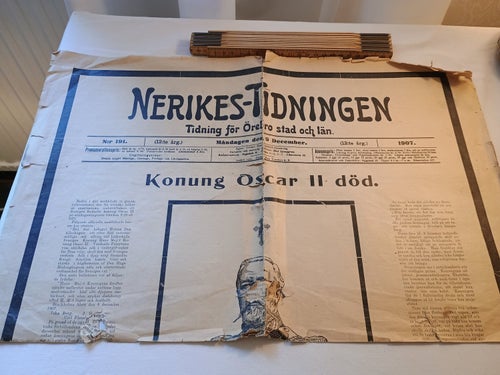 Oscar II död - Nerikes-Tidningen 9 december 1907 - Antik