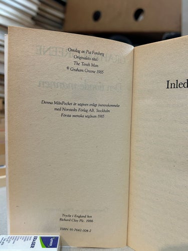 Den Tionde Mannen av Graham Greene, bok, Very Good plus