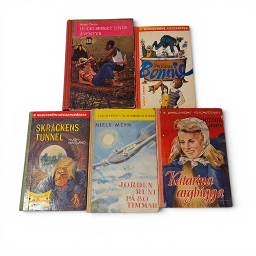 Retro ungdomsböcker / blandat paket – bl.a. Huckleberry Finn (5 st)