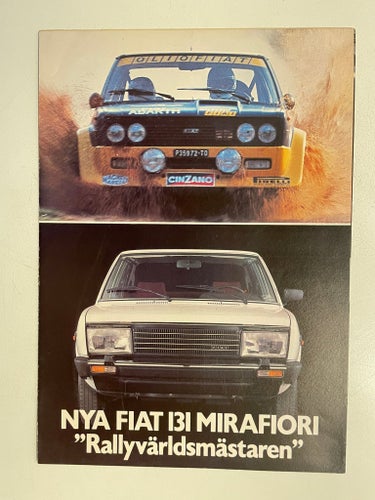 NYA FIAT 131 MIRIAFIORI "RALLYVÄRLDSMÄSTAREN" 1978 FOLDER MKT FIN!