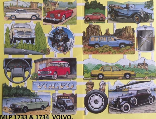 11 VOLVO-modeller. Bokmärken dubbelkarta 33x24cm. MLP1733&34. 1970-80tal