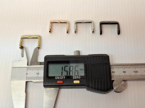 4 st Stainless Steel klockspännen 16mm, silver, svart, guld, pronsguld + verktyg