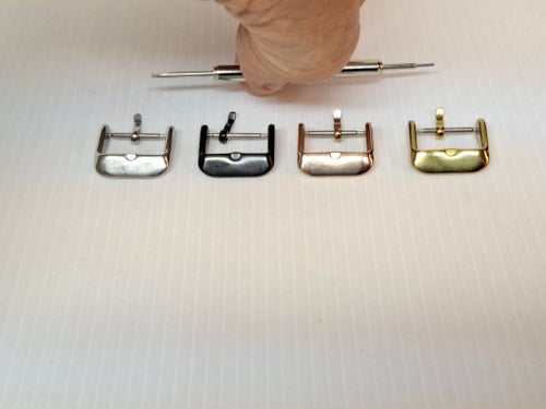 4 st Stainless Steel klockspännen 16mm, silver, svart, guld, pronsguld + verktyg