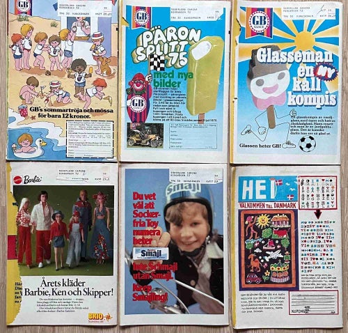 Parti Kalle Anka & C:o, GB-glassreklamblad, Barbie - Årgång 1975, 6 st.