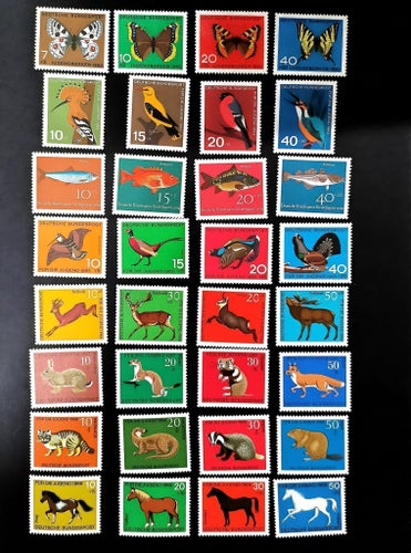 Tyskland Bundespost 1962-69 Djur Fiskar Fjärilar Fåglar Kpl Serier Postfriska **