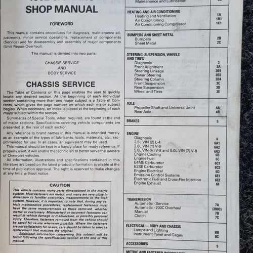 1982 Chevrolet Camaro Shop Manual