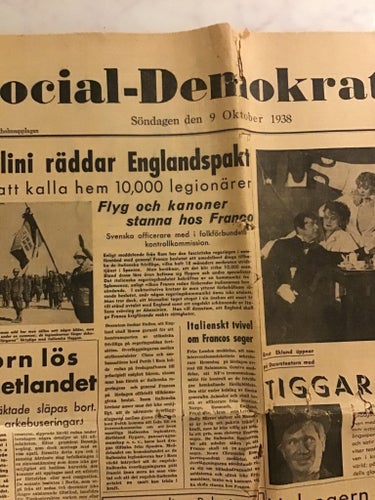 Social-Demokraten Tidning från 1938