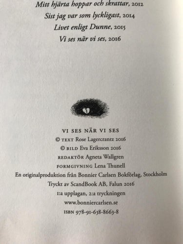 VI SES NÄR VI SES Rose Lagercrantz Eva Eriksson 2016