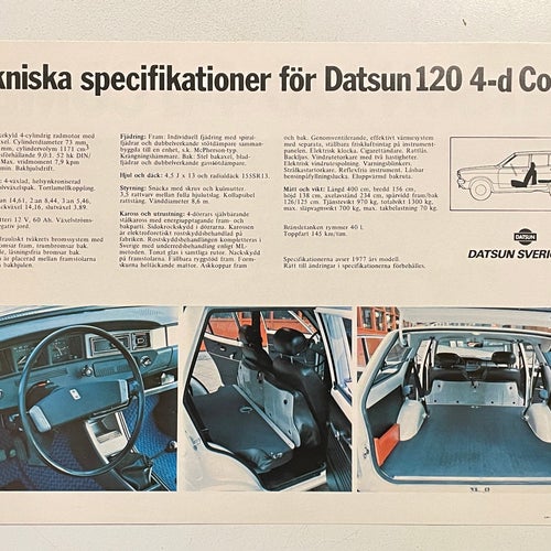 DATSUN 120 4-D COMBI 1977 DATABLAD MKT FIN!