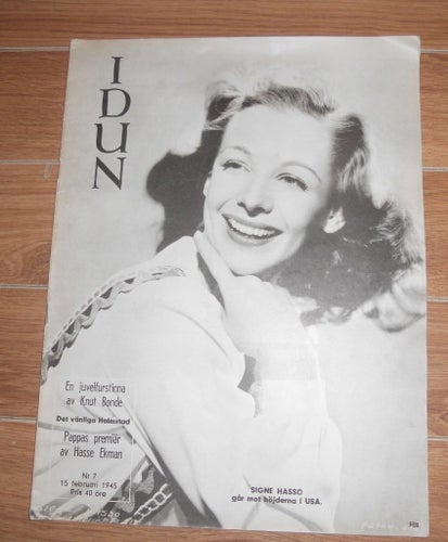 Idun nr7 1945 Signe Hasso omslaget, Hasse Ekman