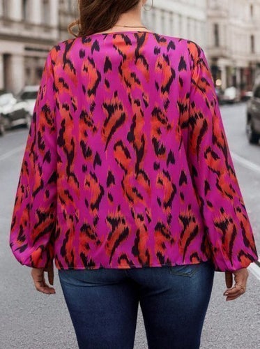Ny fin mönstrad blus cerise magenta orange svart höst 3XL 48 50 52