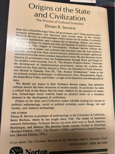 Origins of the State and Civilization av Elman R. Service, okänt publiceringsår