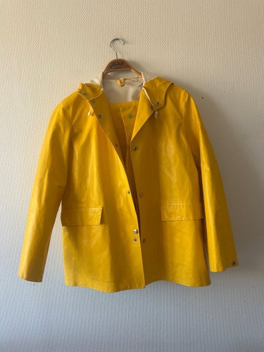 Vintage wevex Sweden, 60tal , äldre Gult regnställ i galon , 2 delar