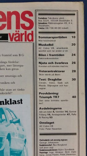 Teknikens Värld nr 20 1980: AC Cobra, Triumph TR7, Audi Coupé, Saab 900 Turbo