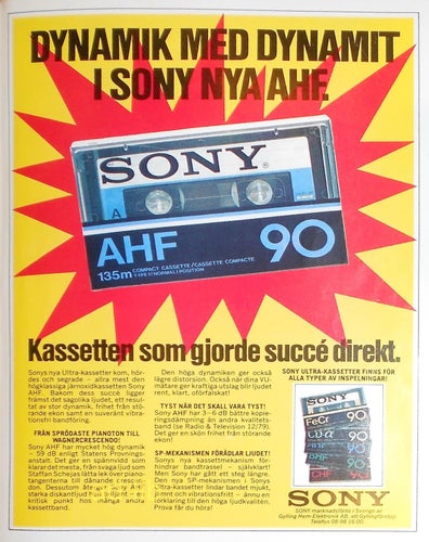 SONY AHF 90 - KASSETTEN SOM GJORDE SUCCÉ DIREKT, REKLAMANNONS PRESSKLIPP 1980