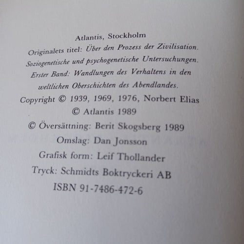 Sedernas Historia av Norbert Elias, 1989