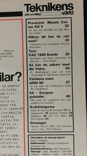 Teknikens Värld nr 5 1977: VAZ 1500 Kombi, Mazda Cosmo RX-5, VW 40 år