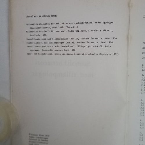 Sannolikhetsteori med tillämpningar av Gunnar Blom