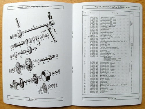 SACHS Mopedmotor Reservdelskatalog 50/1S, 50/AS, 50/2S, 50/2 KS, 50/2KLS, 50/3LS