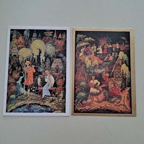 USSR Ryssland 2st.dubbla vykort Palekh still