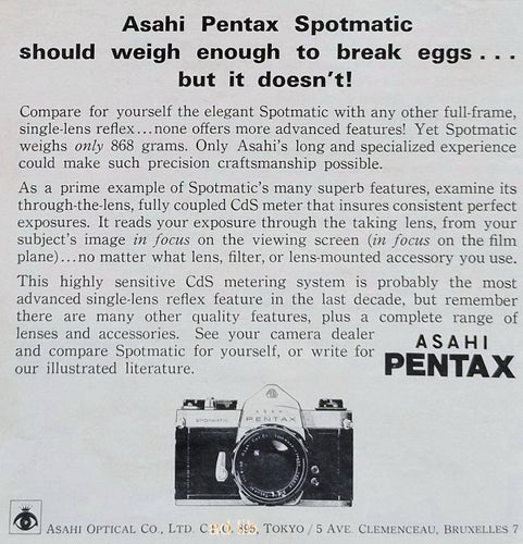 ASAHI PENTAX SPOTMATIC, REKLAMANNONS, ADVERT 1966