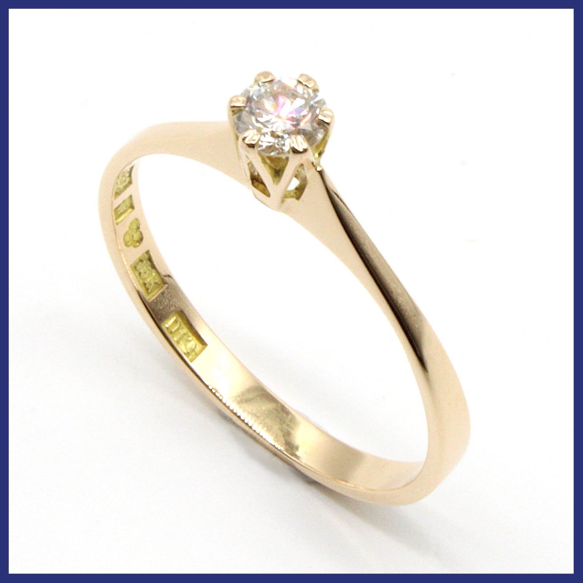 Ring, 18K guld, solitär, naturlig, briljantslipad diamant (0,2ctv, stl 18,7mm)