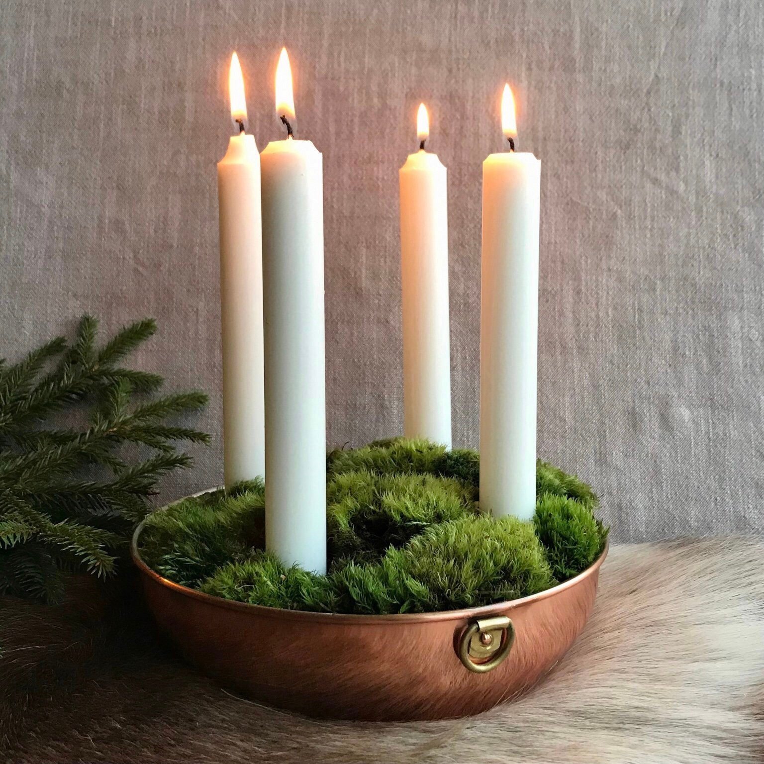 Adventsljusstake Rund Ljusstake Koppar Ljusfat .. Köp på Tradera