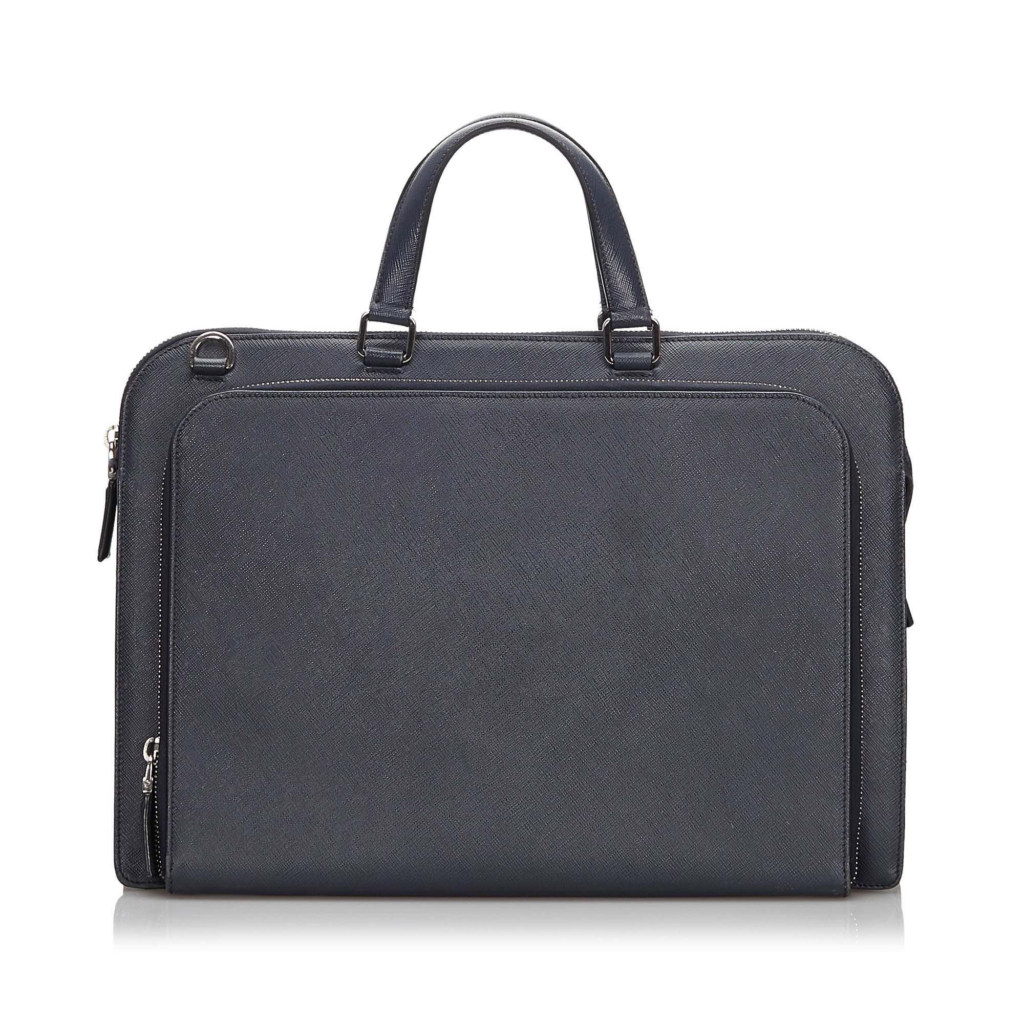 Prada Blue Saffiano Leather Briefcase (382049597) ᐈ Luxclusif på Tradera