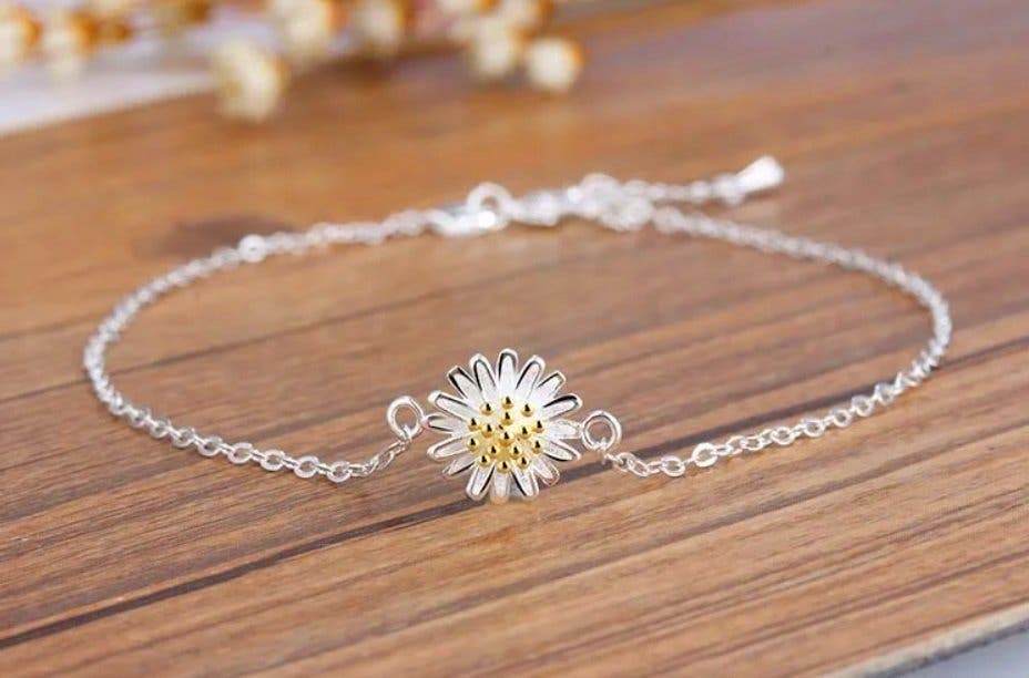 Sterlingsilber 925S goldplattiertes Armband mit Gänseblümchen