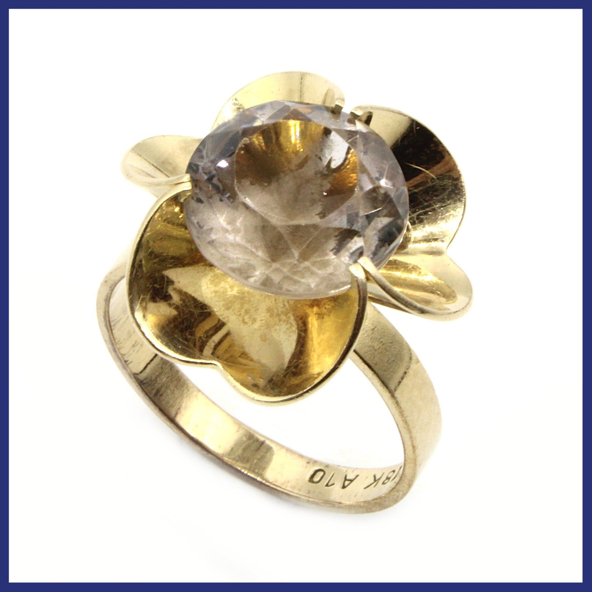 Ring, 18K guld, ljusbrun/champagne sten (3,87ctv, stl 16,6mm)