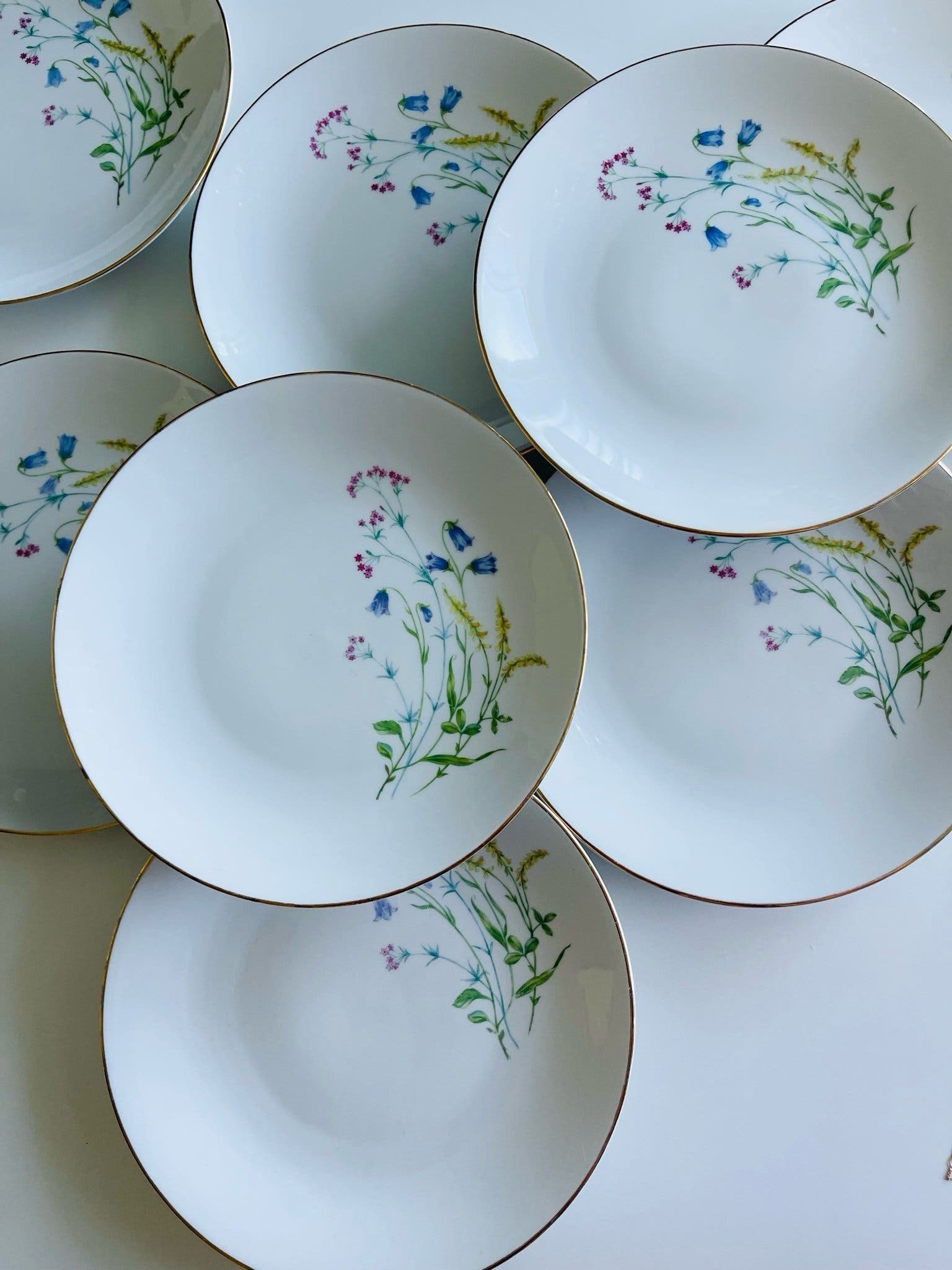 Vintage Rörstrand 8 st assietter med blommor | Köp på Tradera (650073706)