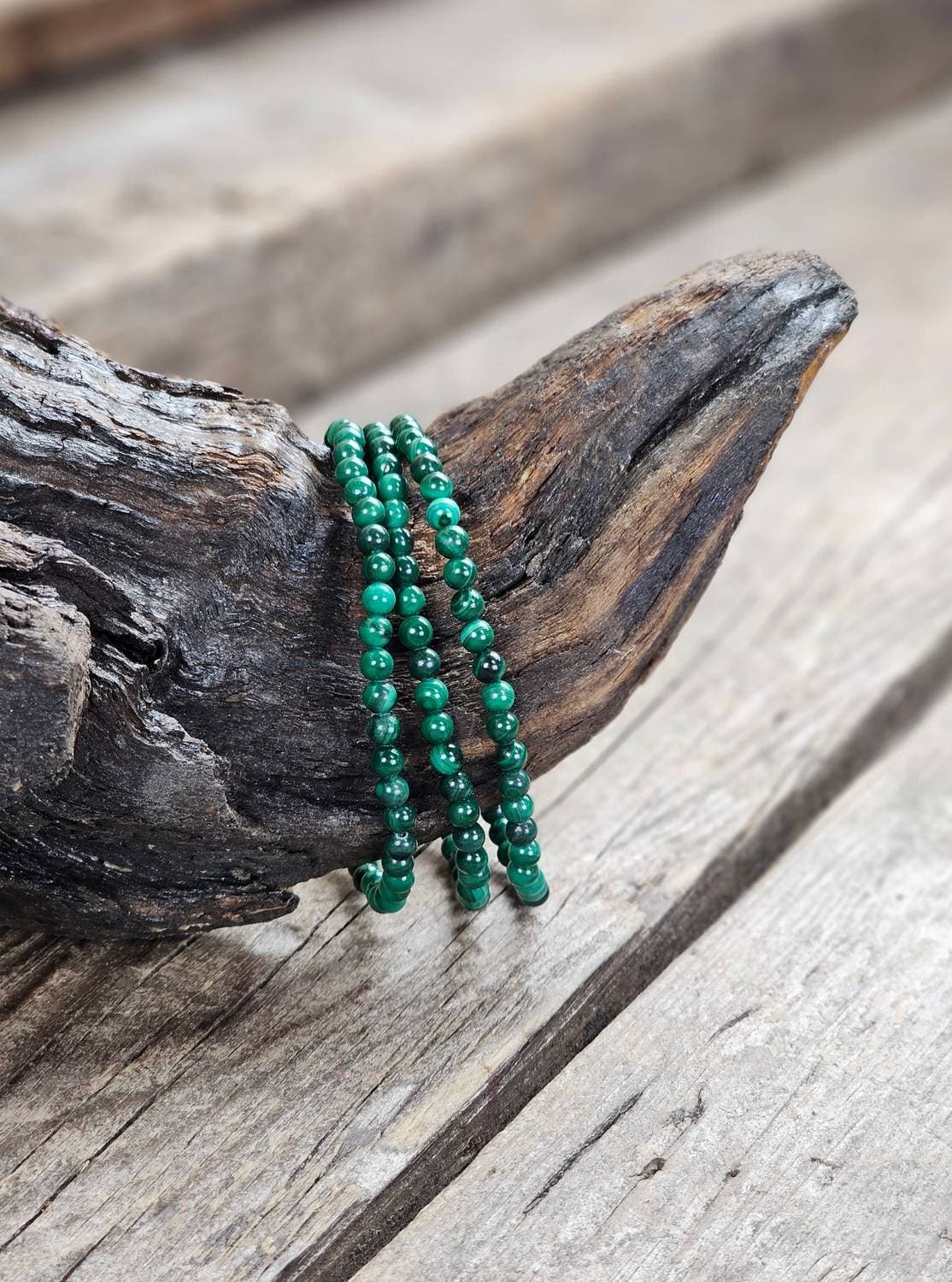 Malachite bracelet with 4mm round beads