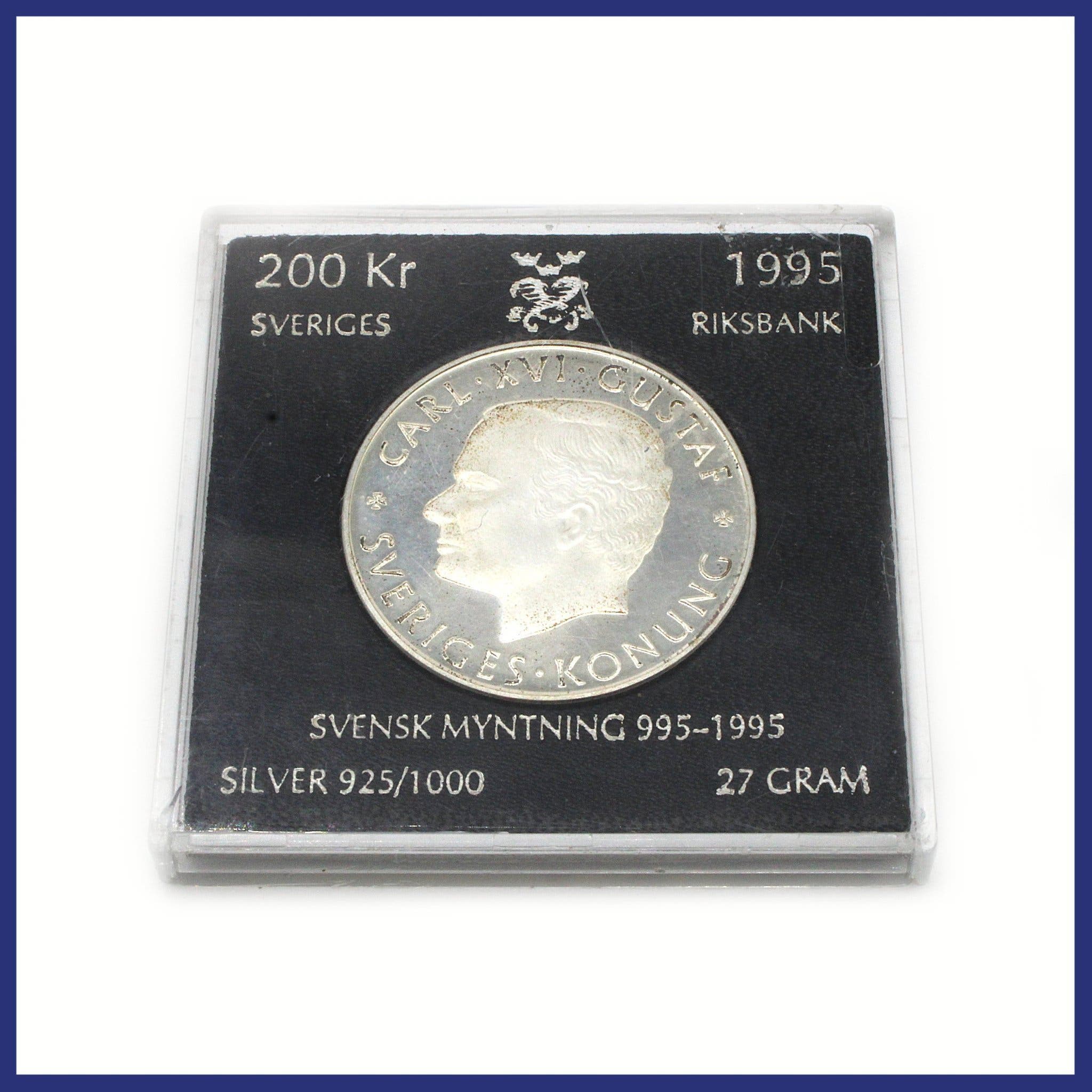 Mynt, 925 silver, Svensk Myntning 995-1995, 200 kr (vikt 27g)