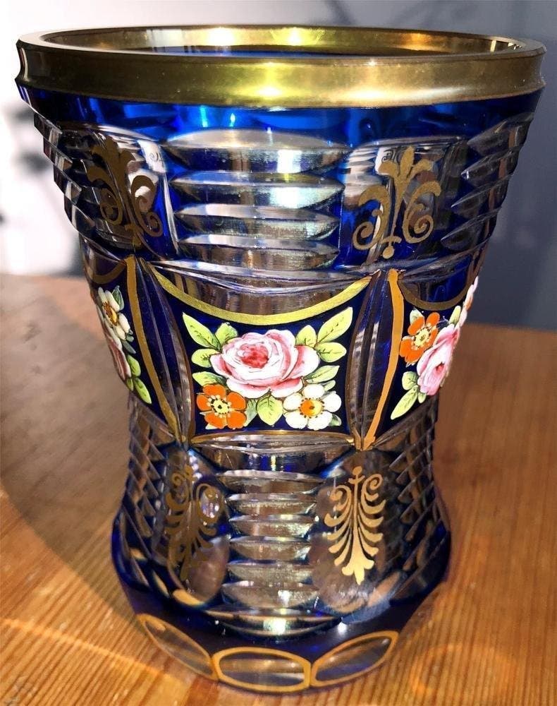 Vas Glas Slipad Dekor Emalj M leri Sekelskiftet K p P Tradera 