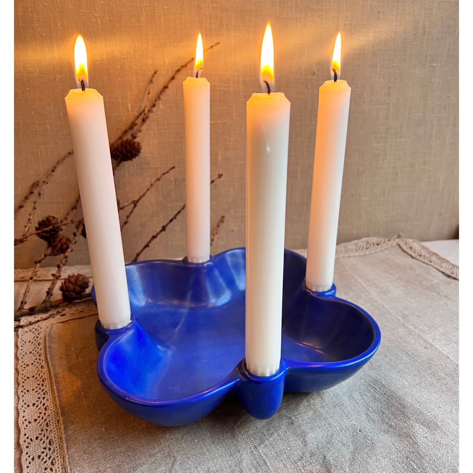 Blå Adventsljusstake Gabriel Ljusfat Ljusstake .. Köp på Tradera