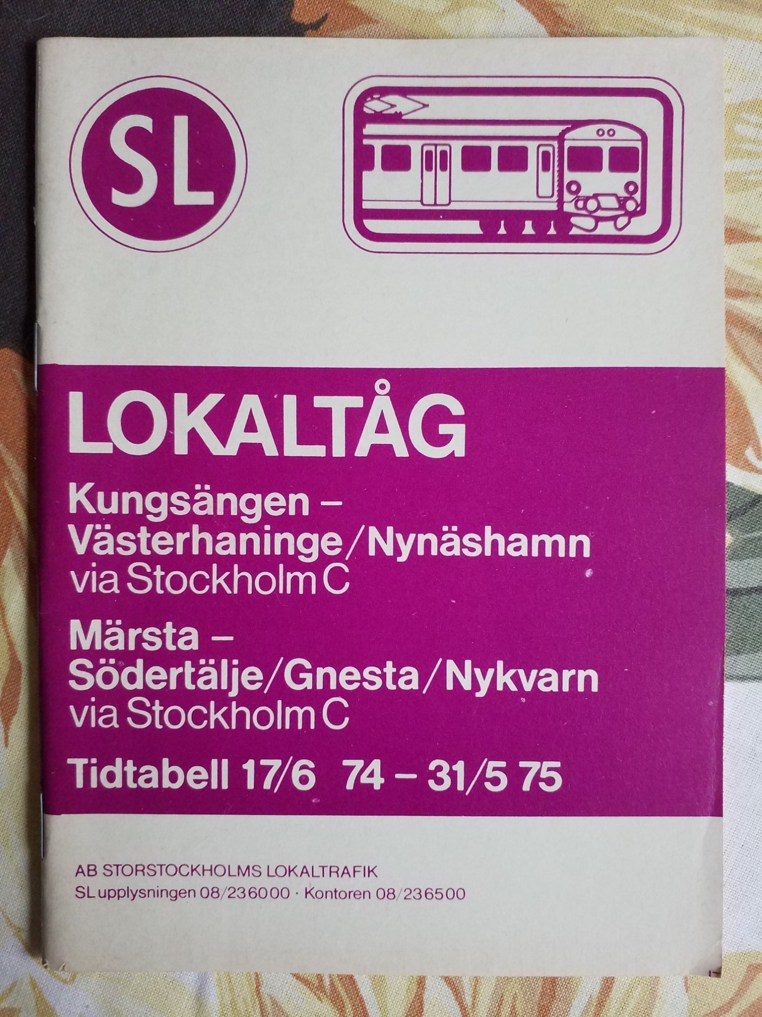 Tidtabell SL Lokaltåg 17/6 74 31/5 75 (431685085) ᐈ Köp på Tradera