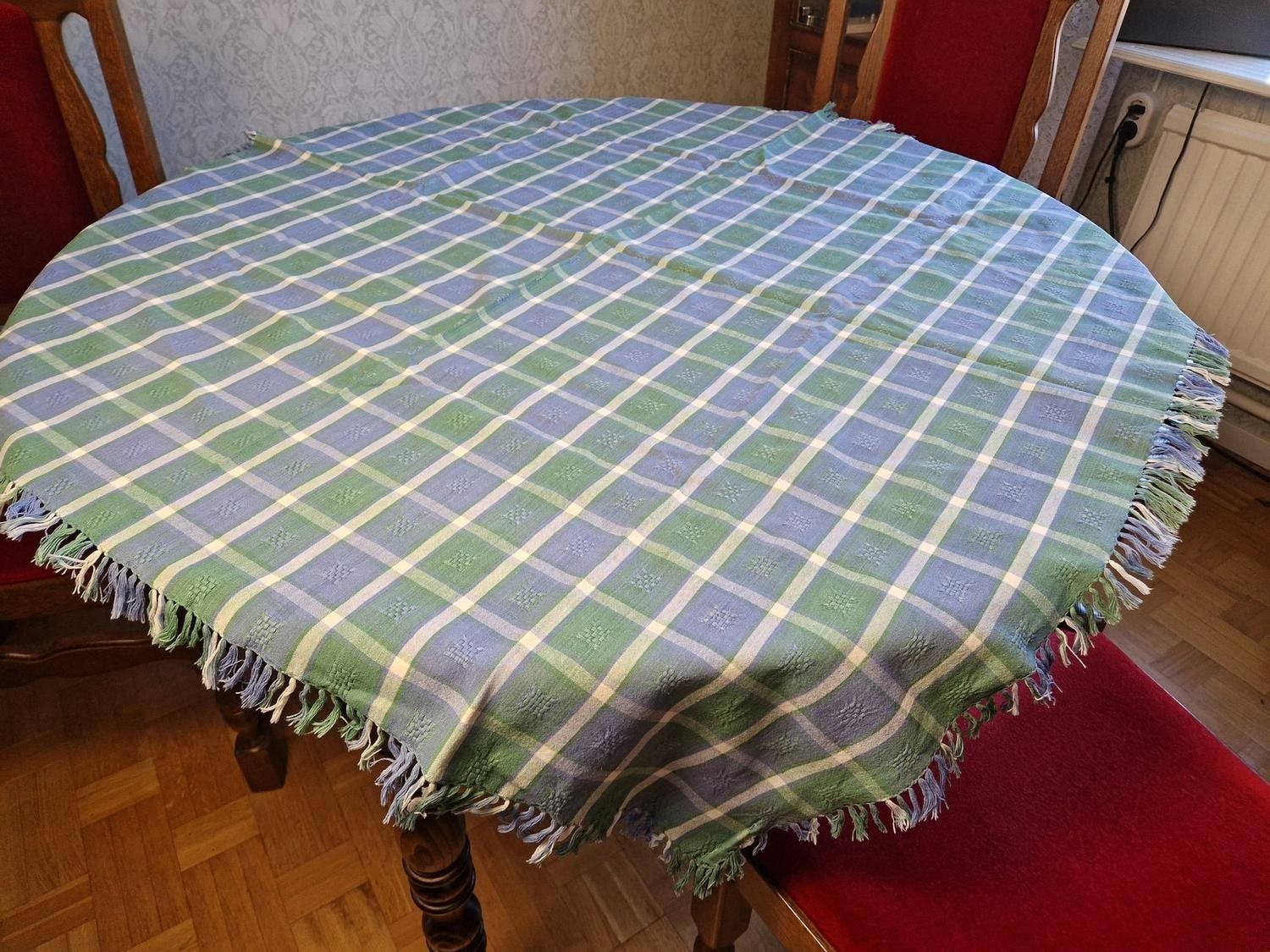 Fin vintage rutig duk med fransar bomull 113×11.. | Köp på Tradera ...