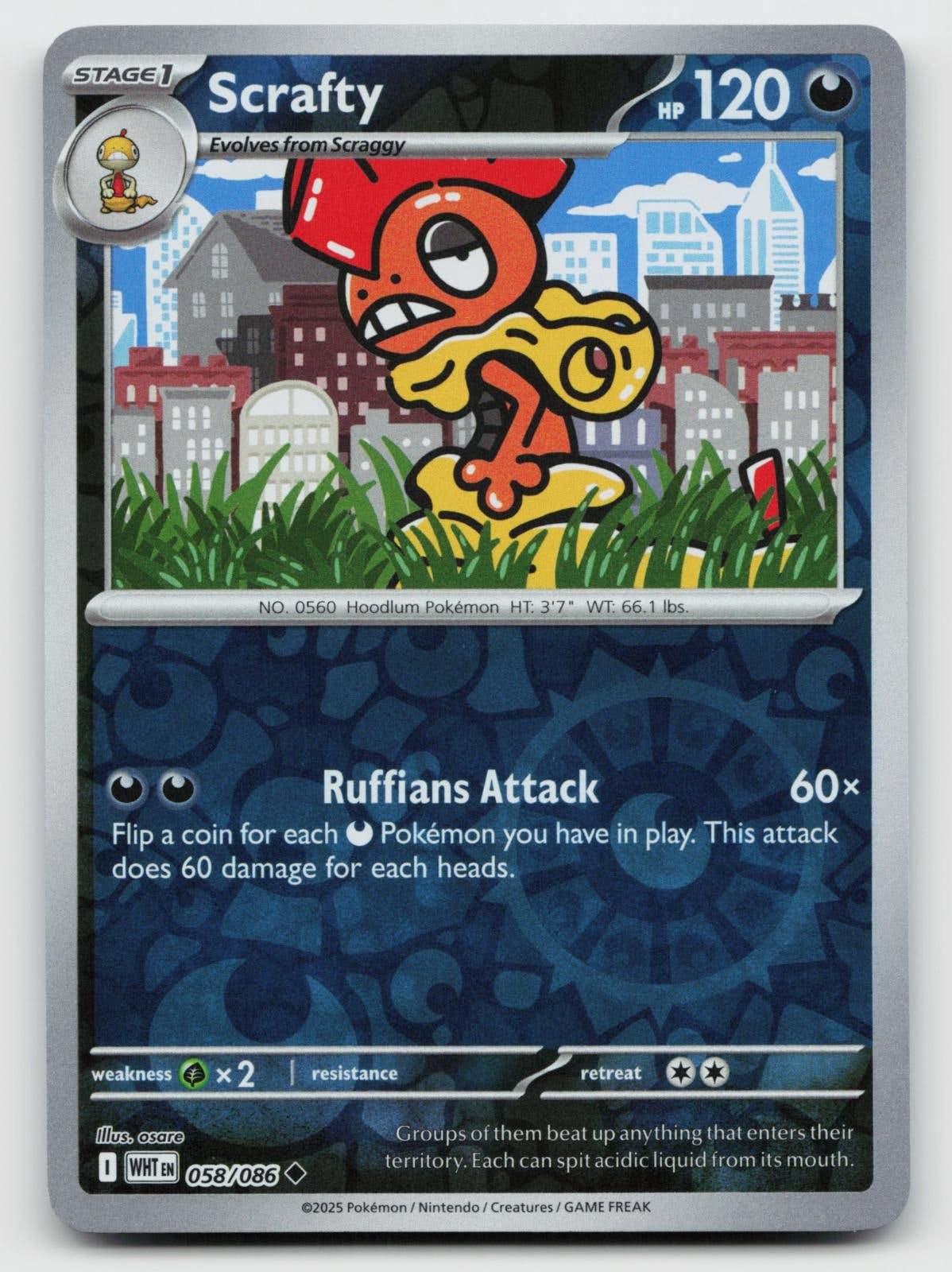 Scrafty 058/086 Reverse Holo White Flare Uncommon Karte