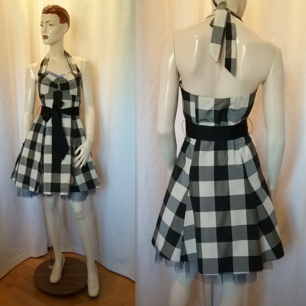 Special Edition Red Herring klänni.. (403758477) ᐈ Repro gul klänning med vita prickar Rockabilly Halterneck 60