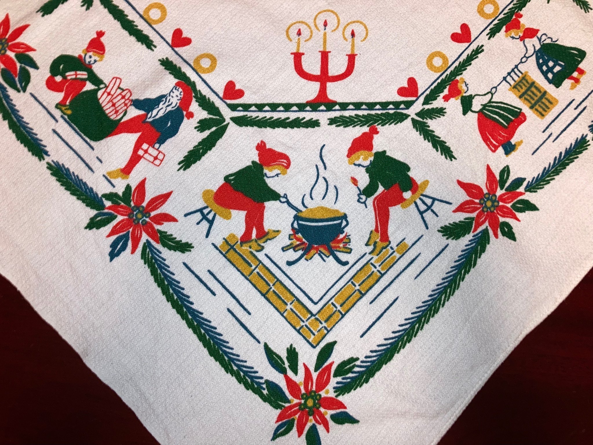 Retro julduk med tomtar ljus julstjärnor klocko.. Köp på Tradera